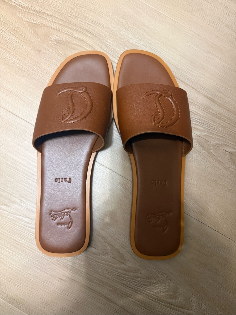 Christian Louboutin Leather Slide Sandals with Embossed Logo size 41